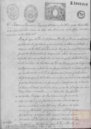 Documento notarial dando fe de un certificado académico de Luís Shelly Correa.