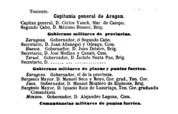 Manuel Seco Royo, marido de Elena Shelly Calpena, en 1875, era sargento mayor del Gobierno Militar en Zaragoza.