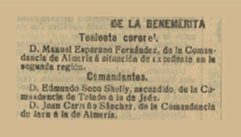 Edmundo Seco Shelly, en 1912, siendo comandante, fue destinado a la Comandancia de Jaén.
