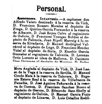 Ascenso de Edmundo Seco Shelly, hijo de Elena Shelly Calpena, a capitán del regimiento de Galicia.