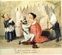 Caricaturas de Isabel II, conocida por su vida promiscua.