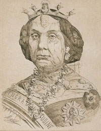 Caricaturas de Isabel II, conocida por su vida promiscua.