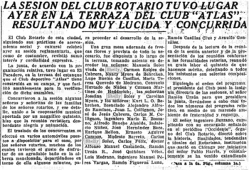 Noticia en la que se cita la participación de la madre y una de las hermanas de Carlos Shelly Soler en el Club Rotario de Guadalajara, Jalisco.