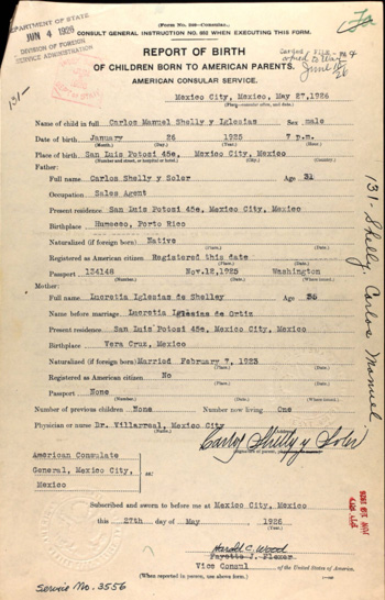 2.- Certificado de nacimiento de Carlos Manuel Shelly Iglesias. 