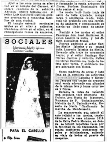 Nota de prensa relativa a la boda de Adriana Shelly Iglesias con Luís Gutiérrez Casillas.
