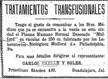 Publicidad anunciando un producto clínico del que era representante Carlos Shelly Soler.