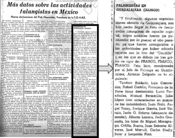 Nota de prensa que vincula a Carlos Shelly Soler con Falange Española de México.